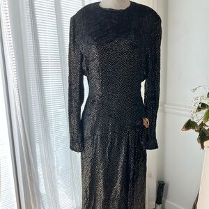 Escada Black and Gold Long Sleeve Velvet Dress